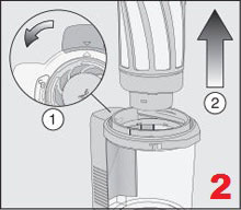 Очистка предварительного фильтра и фильтра для мелкодисперсной пыли,  вертикальный пылесос Miele Triflex, рисунок 2.
